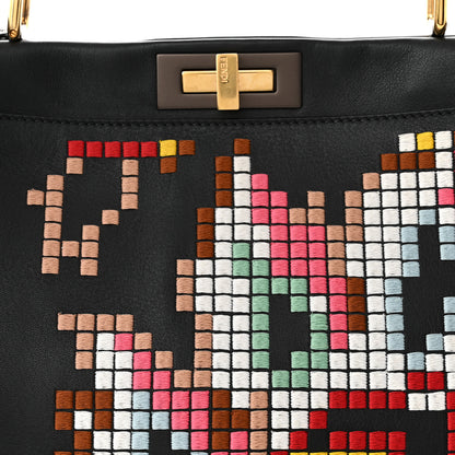 Fendi Calfskin Pixel Embroidered Large Peekaboo Iconic Satchel Black 9 of 12