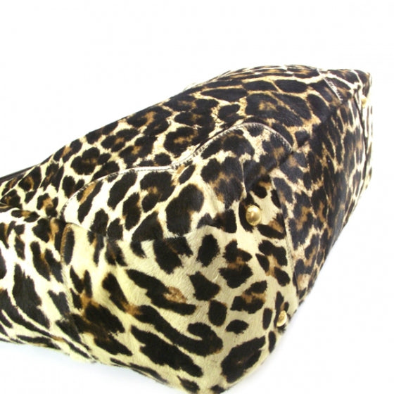 Calf Hair Leopard Print Shoulder Bag Avorio