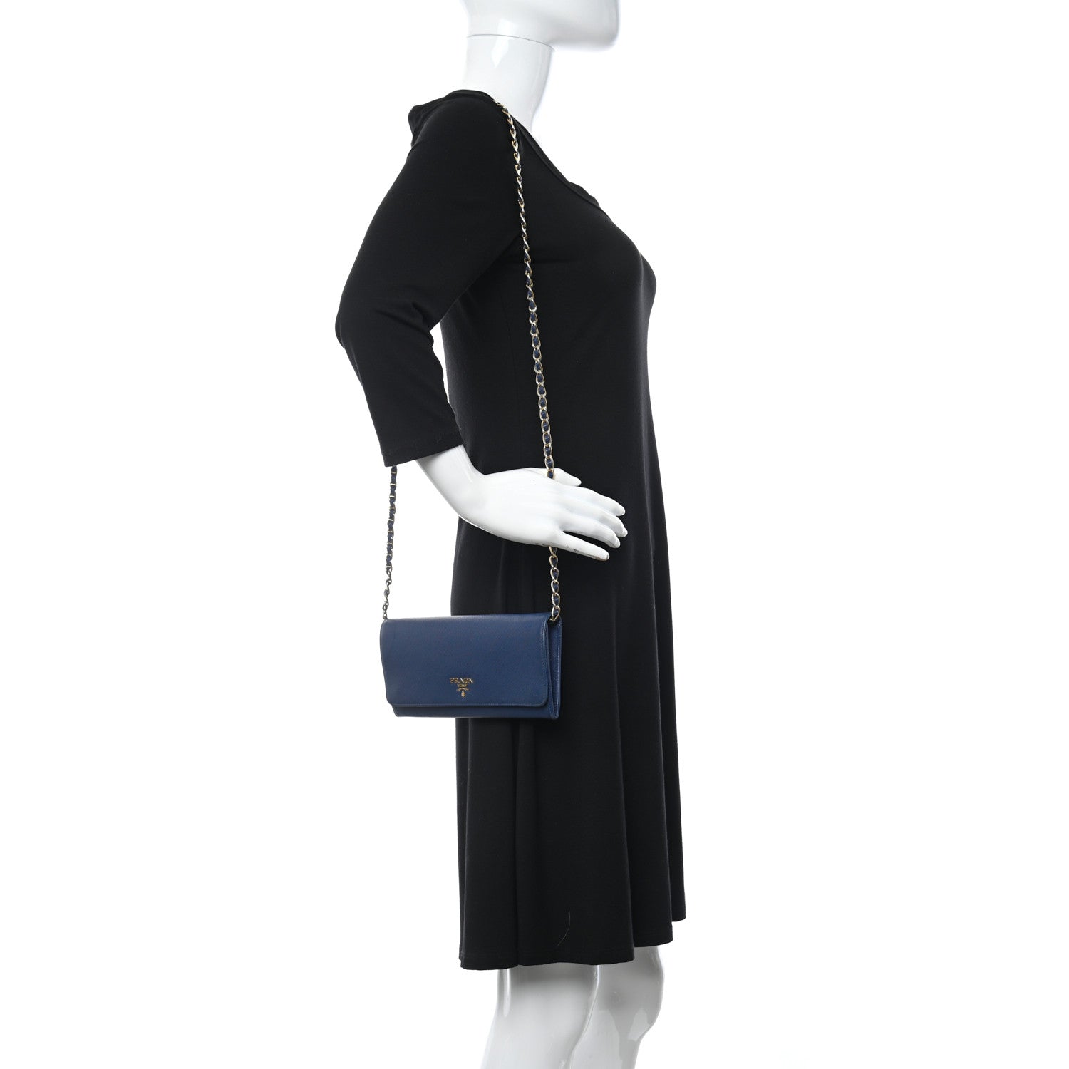 Prada Saffiano Metal Oro Chain Wallet Bleuette 2 of 7