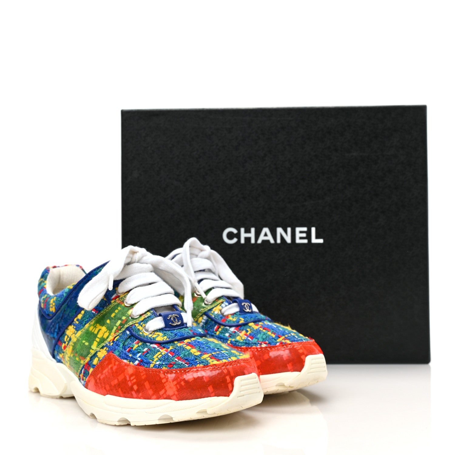 Chanel Tweed PVC Calfskin Sneakers 36 Red Yellow Blue 8 of 8