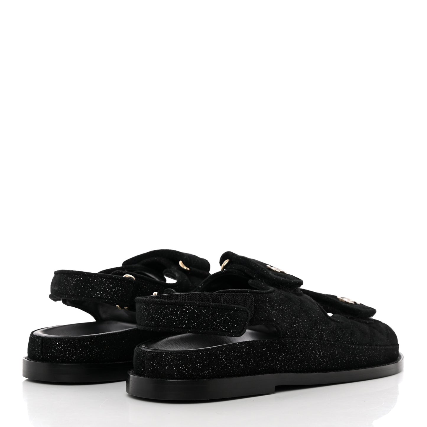 Suede Kidskin Glitter Crystal Velcro Dad Sandals 39 Black Silver