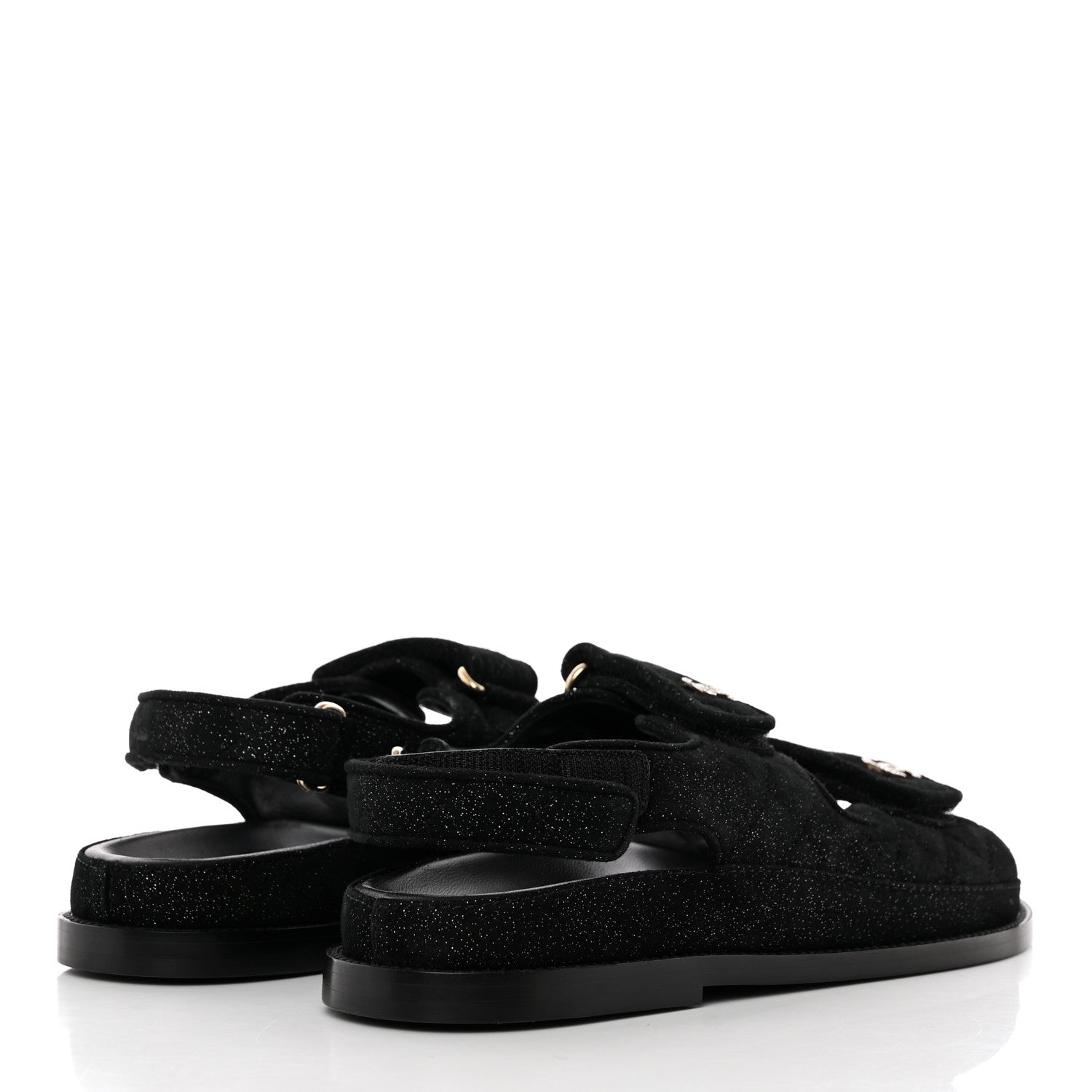 Chanel Suede Kidskin Glitter Crystal Velcro Dad Sandals 39 Black Silver 4 of 18