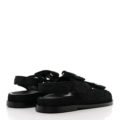 Chanel Suede Kidskin Glitter Crystal Velcro Dad Sandals 39 Black Silver 4 of 18