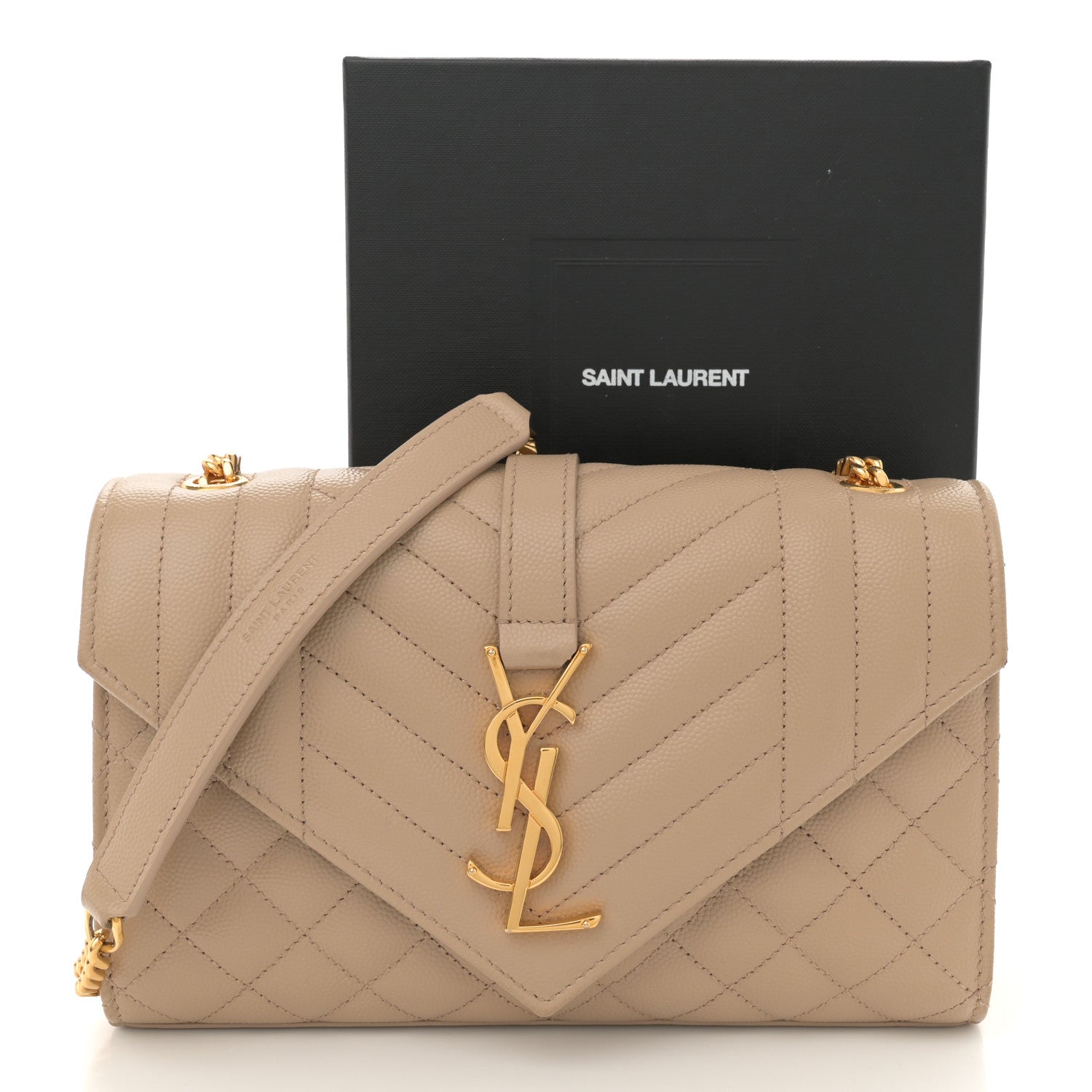 Saint Laurent Grain De Poudre Textured Mixed Matelasse Triquilt Small Monogram Satchel Dark Beige 14 of 14