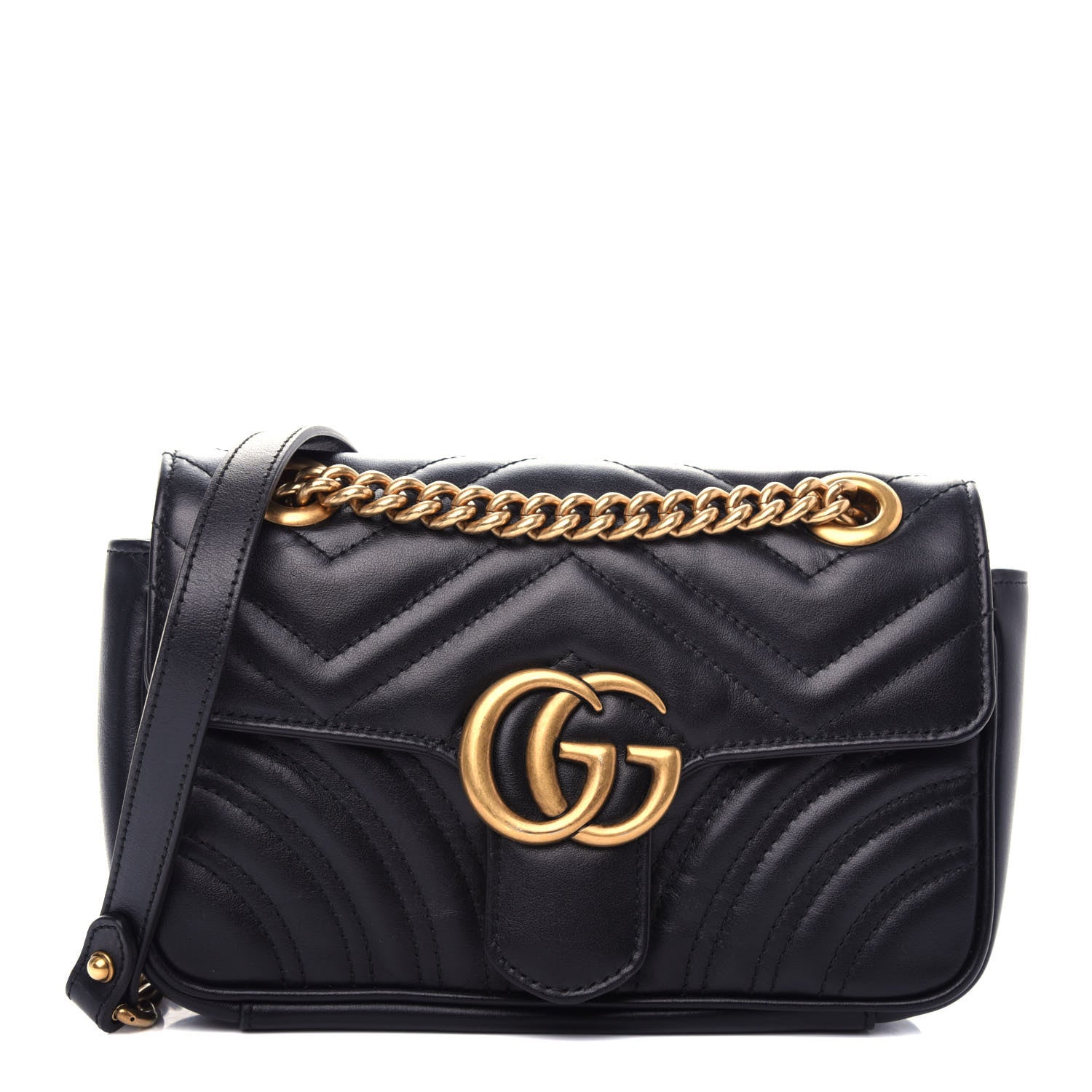 Gucci Calfskin Matelasse Mini GG Marmont Shoulder Bag Black 1 of 12