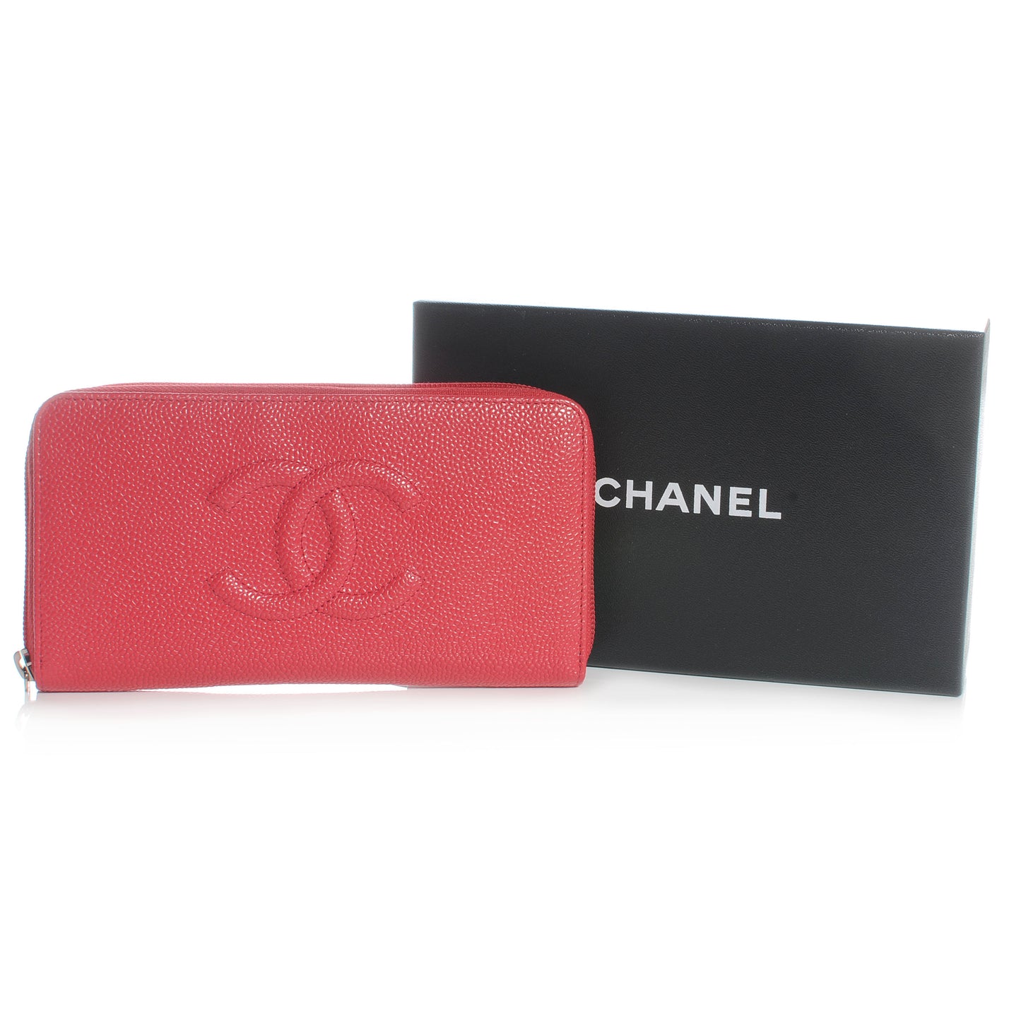 Caviar CC Large Gusset Zip Around Wallet Dark Pink