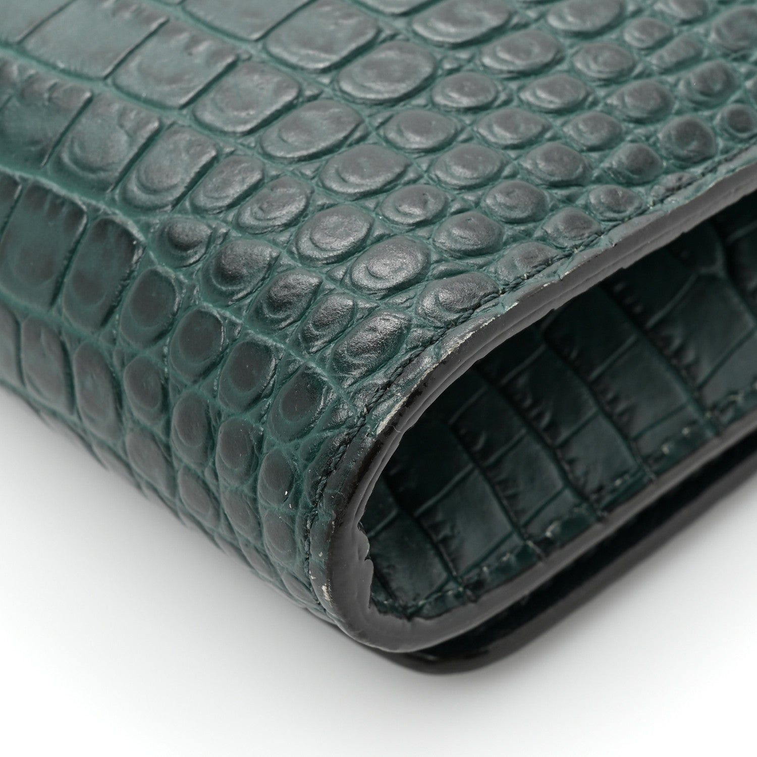 Jimmy Choo Calfskin Crocodile Embossed Varenne Chain Clutch Dark Green 17 of 19
