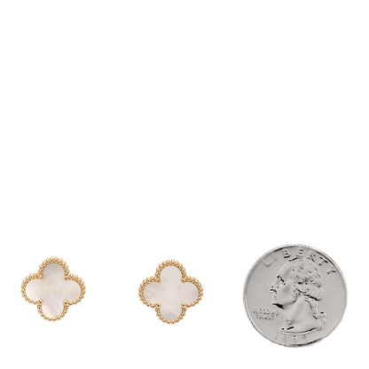 Van Cleef & Arpels 18K Yellow Gold Mother of Pearl Vintage Alhambra Earrings 2 of 5