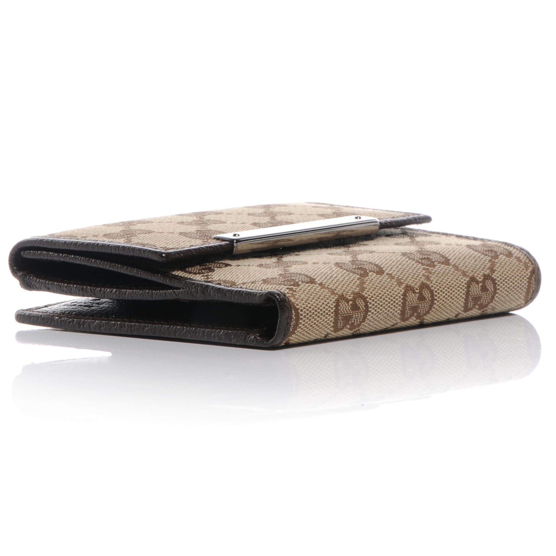 Gucci Monogram Metal Bar French Flap Wallet Beige Ebony Cocoa 4 of 8