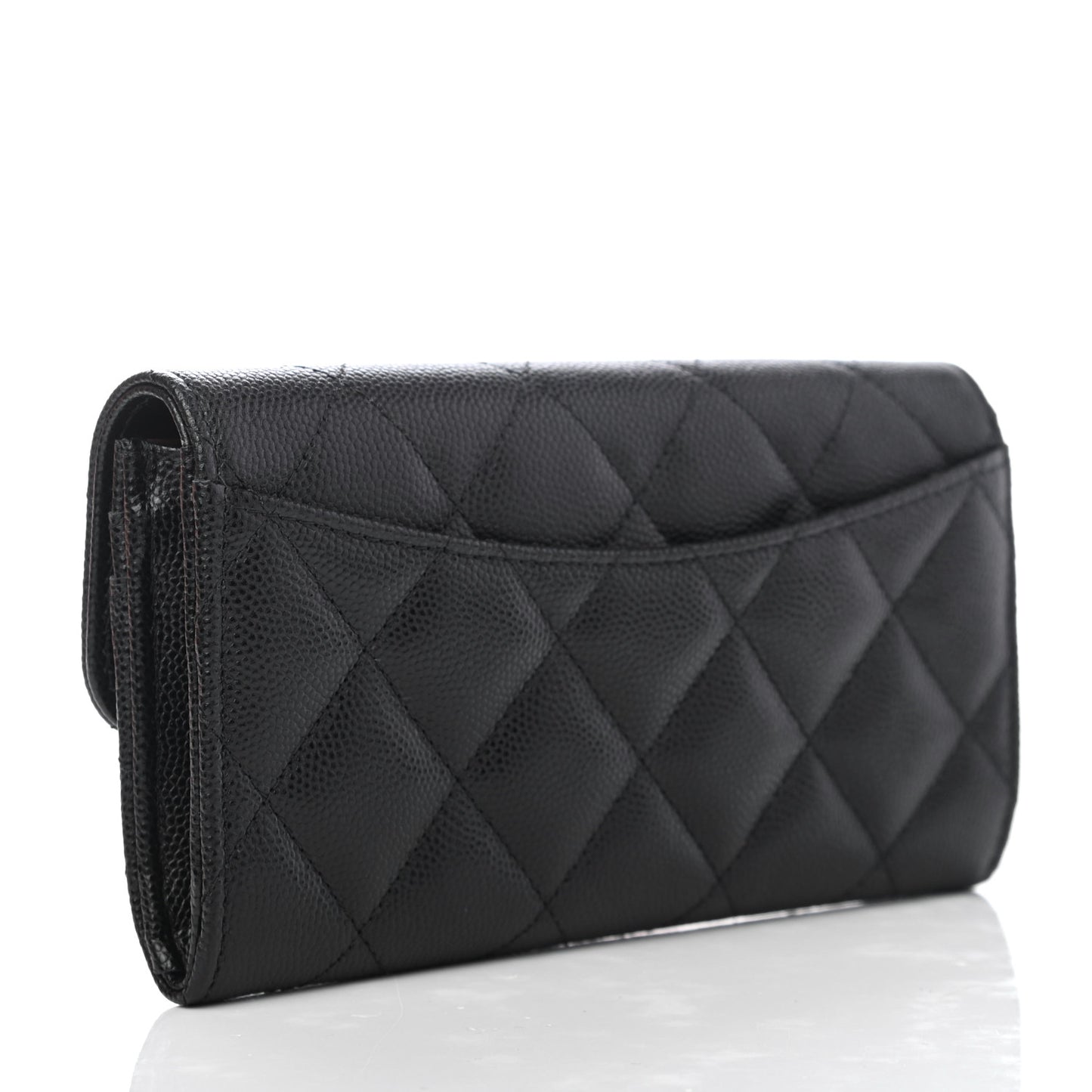 Caviar Quilted Medium Gusset Flap Wallet Black