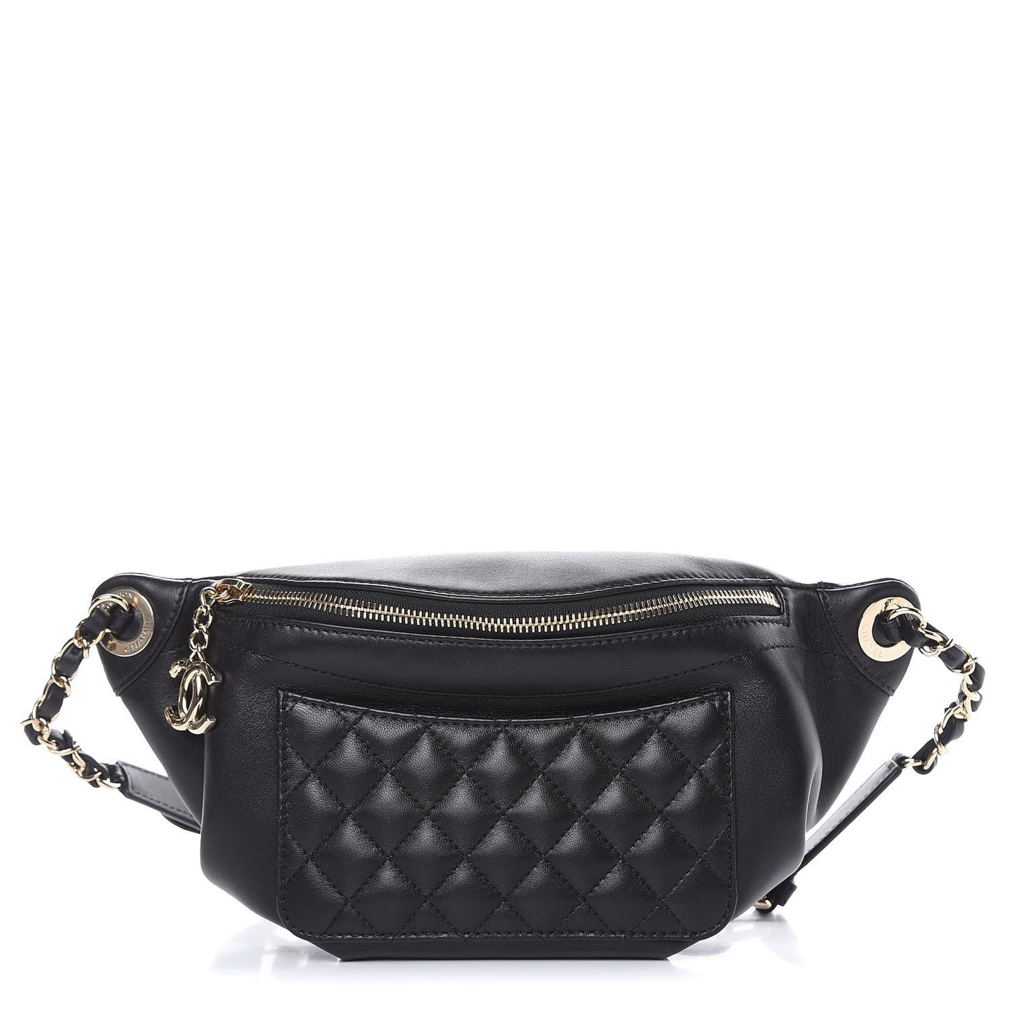Lambskin Quilted Waist Bag Fanny Pack Black