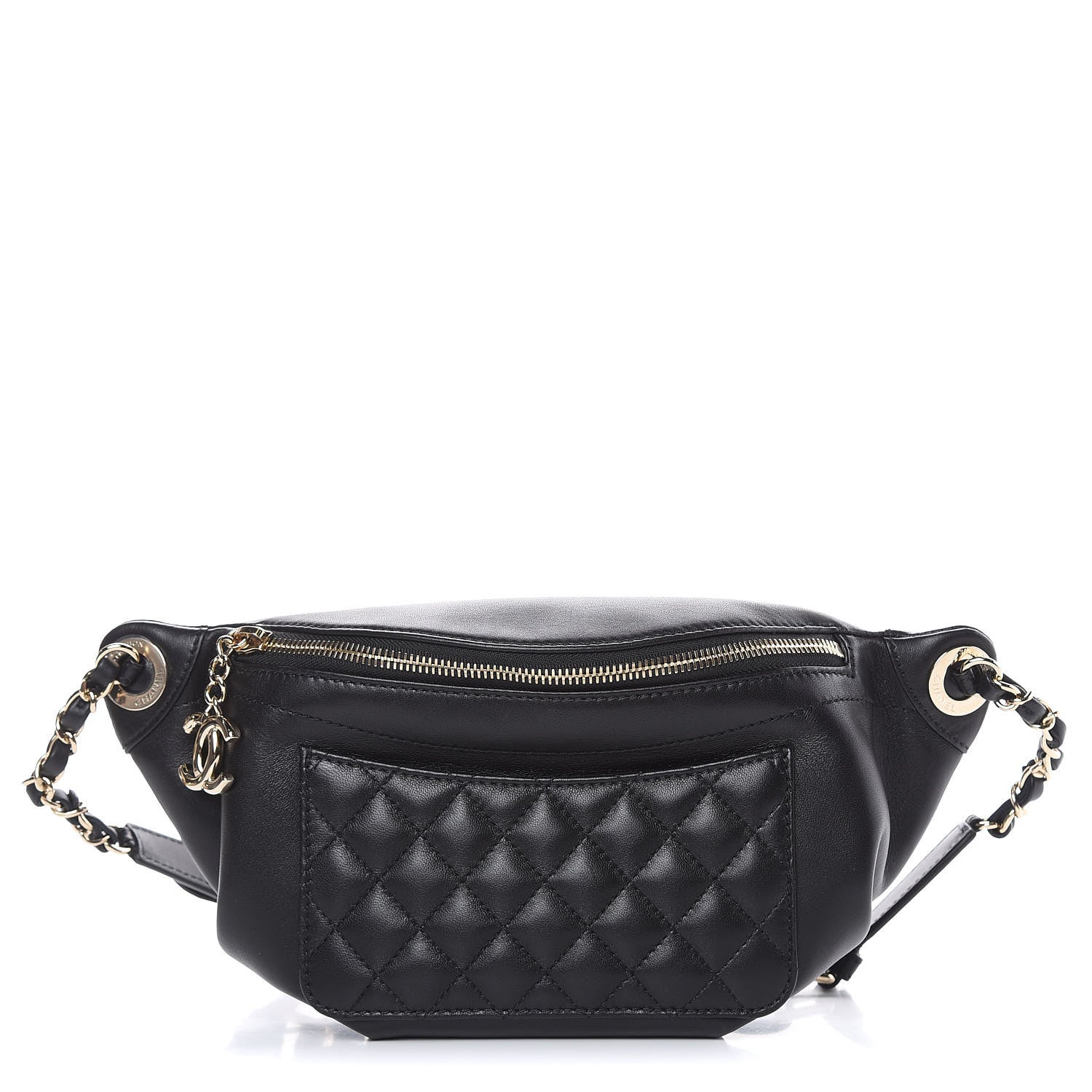 Chanel Lambskin Quilted Waist Bag Fanny Pack Black 1 of 10