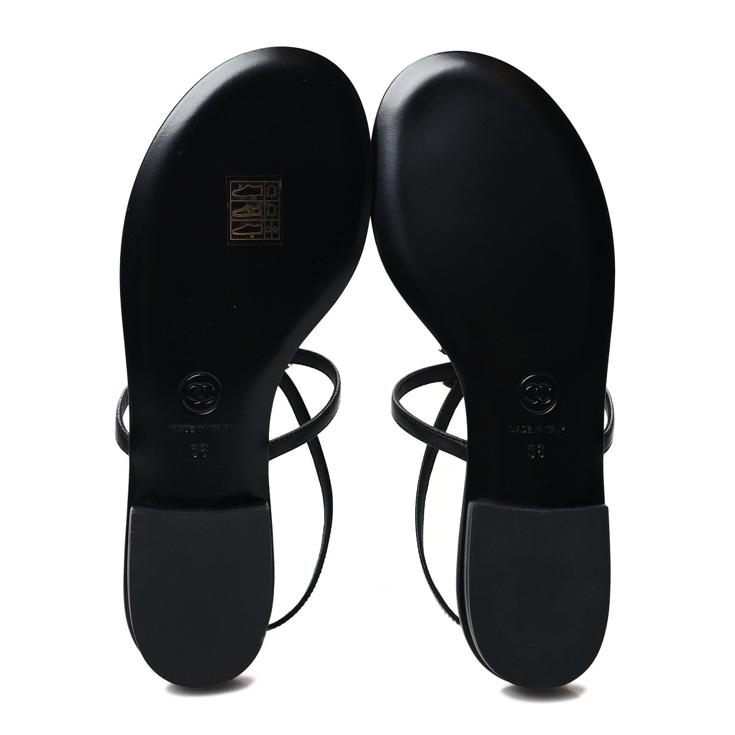 Lambskin Pearl CC Thong Sandals 36 Black Gold
