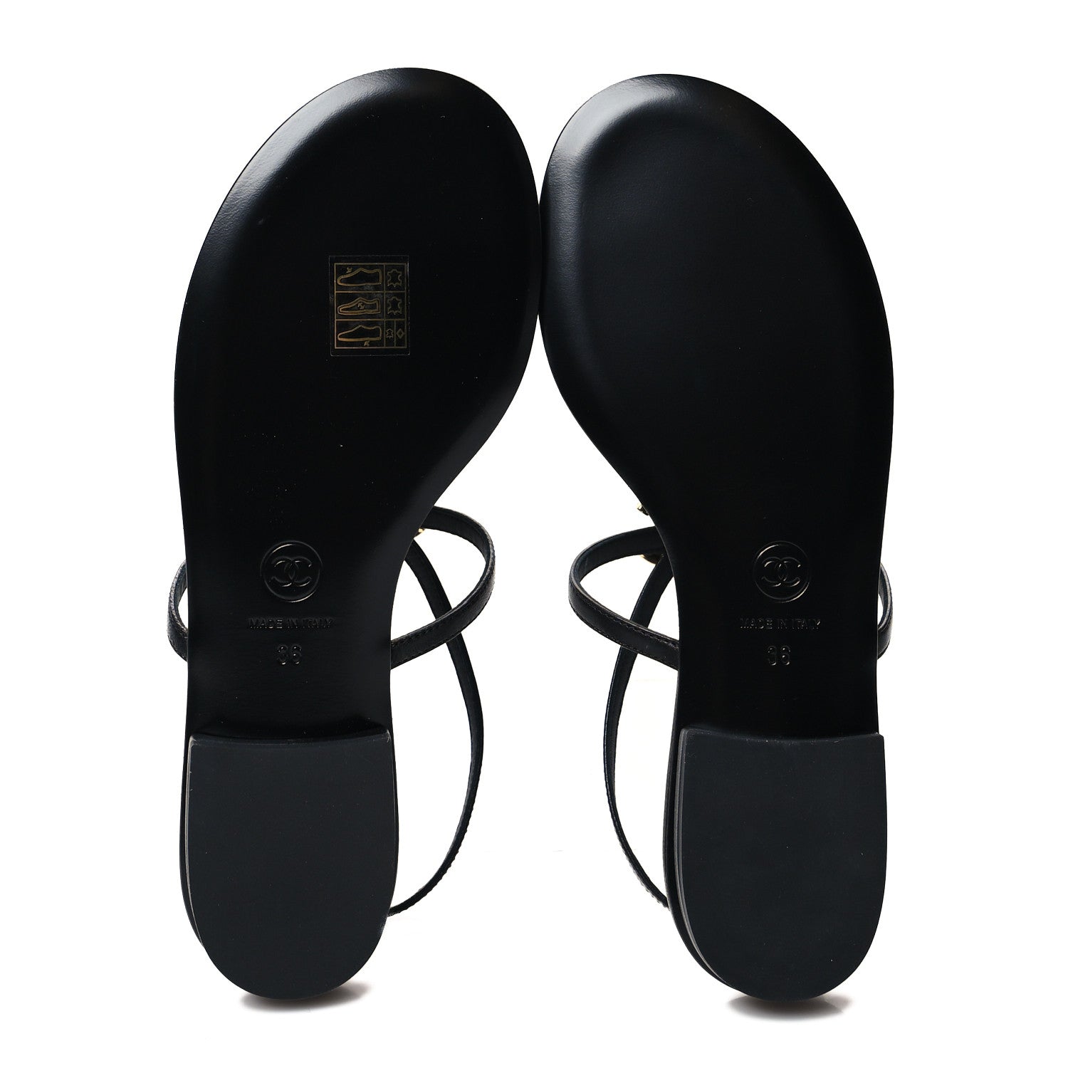 Chanel Lambskin Pearl CC Thong Sandals 36 Black Gold 5 of 7