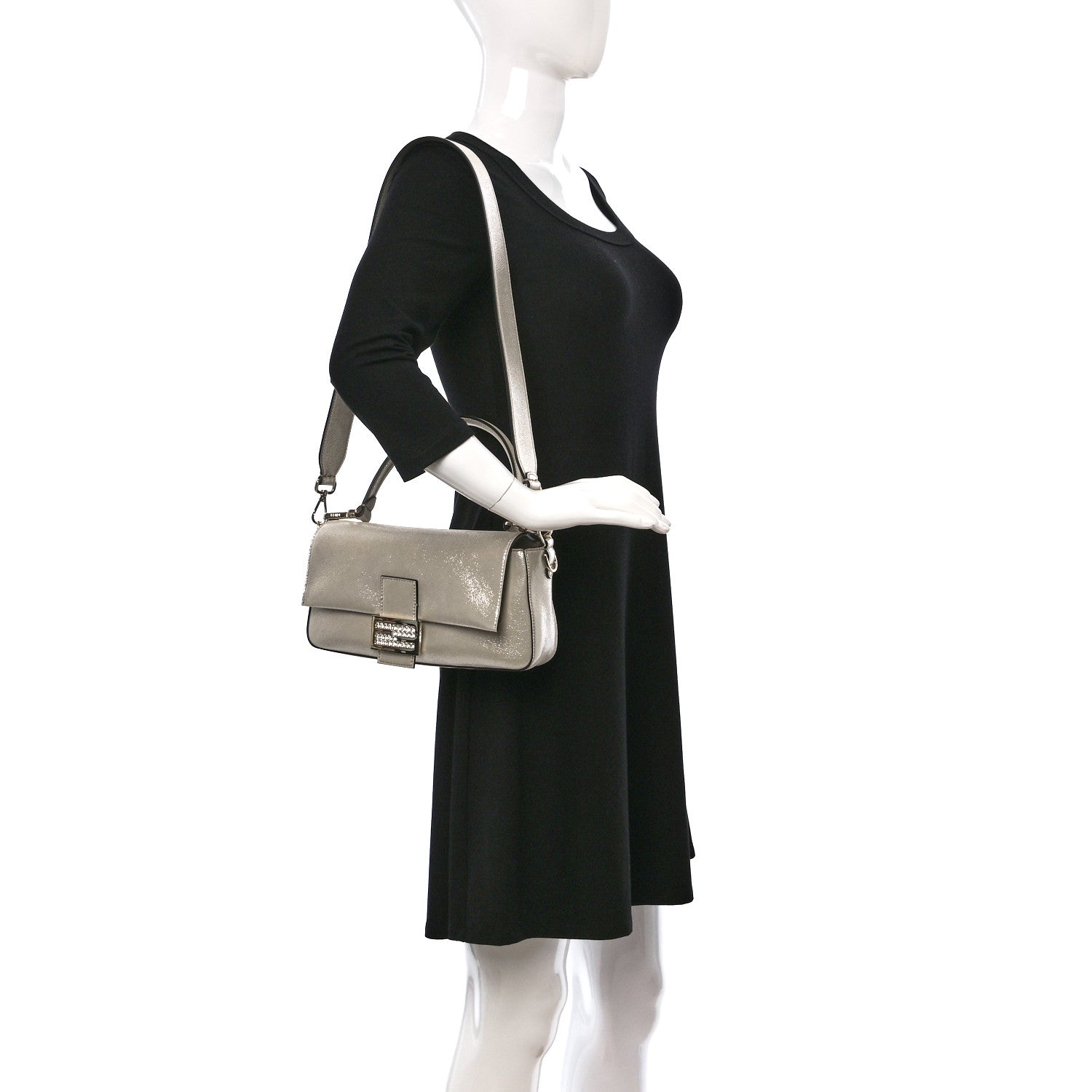 Fendi Metallic Lurex Crystal Re-Edition Baguette Gold 2 of 8