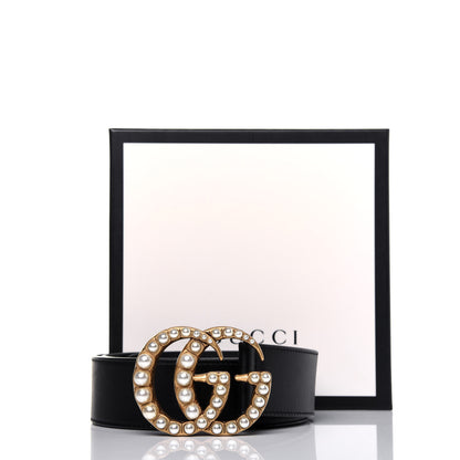 Gucci Moon Calfskin Pearl Double G 40mm Belt 90 36 Black Cream 10 of 10