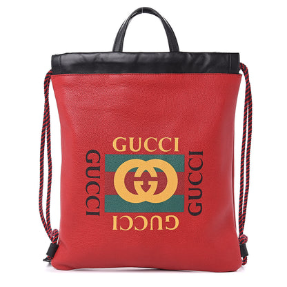 Gucci Calfskin Mens Logo Drawstring Backpack Red 3 of 8
