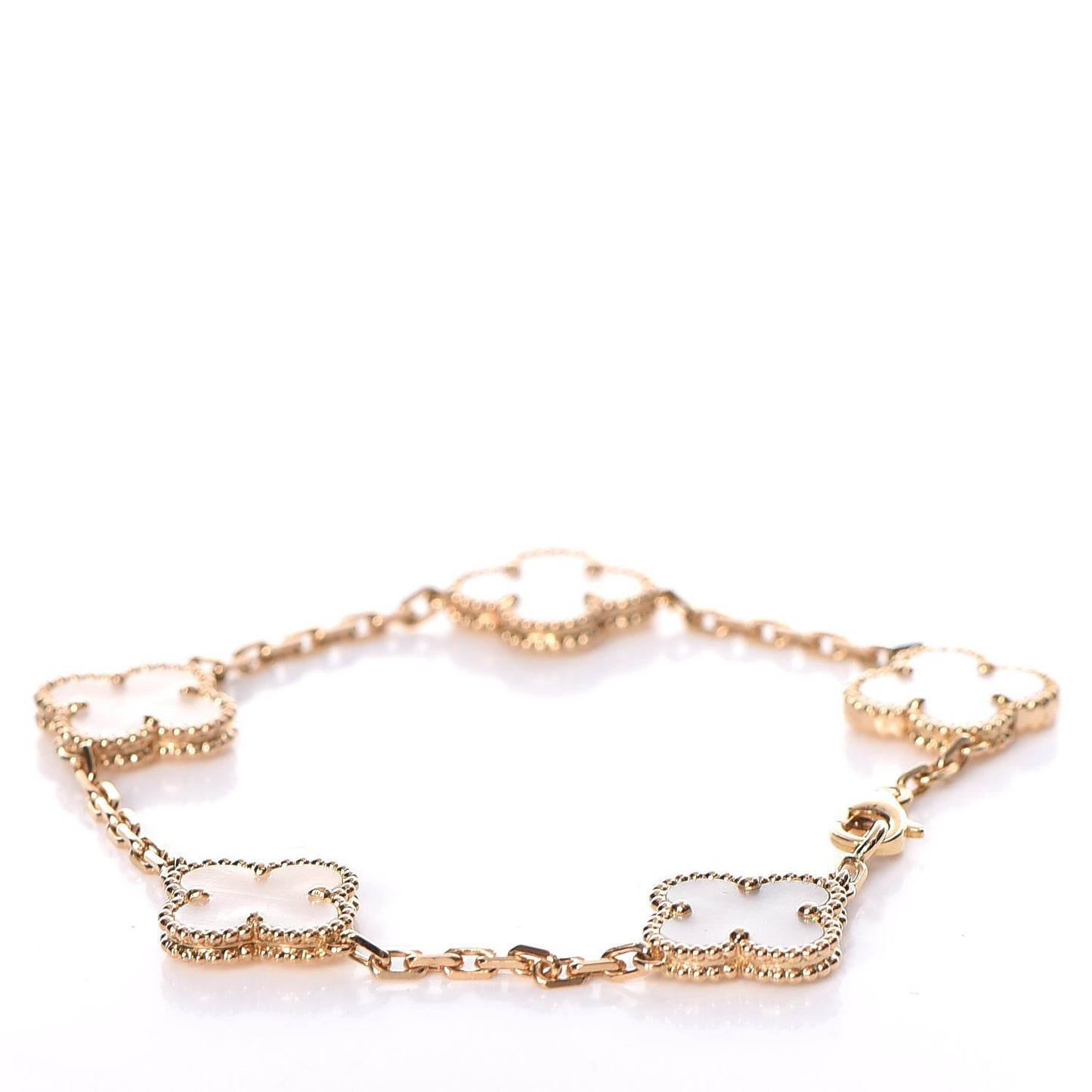 18K Yellow Gold Mother of Pearl 5 Motifs Vintage Alhambra Bracelet