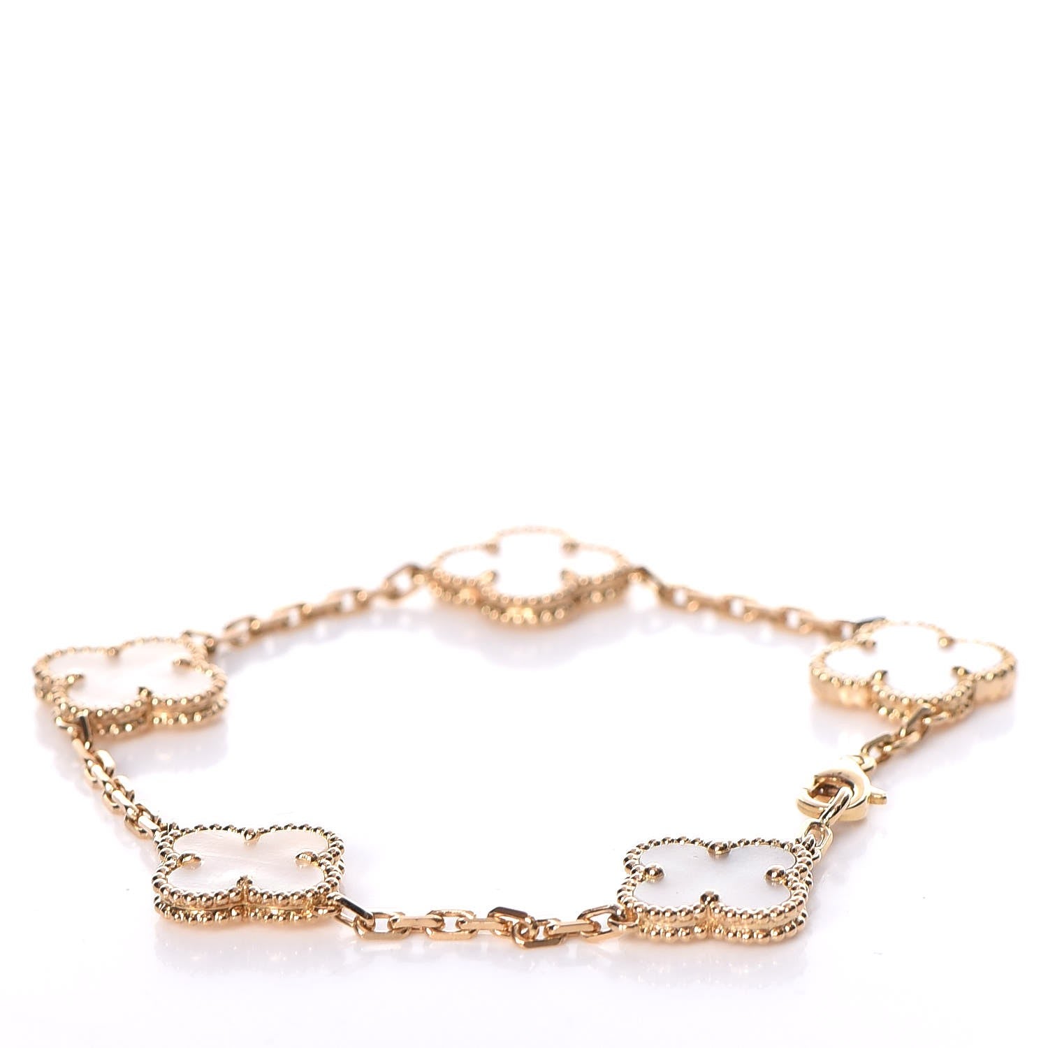Van Cleef & Arpels 18K Yellow Gold Mother of Pearl 5 Motifs Vintage Alhambra Bracelet 4 of 6