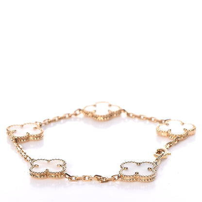 Van Cleef & Arpels 18K Yellow Gold Mother of Pearl 5 Motifs Vintage Alhambra Bracelet 4 of 6