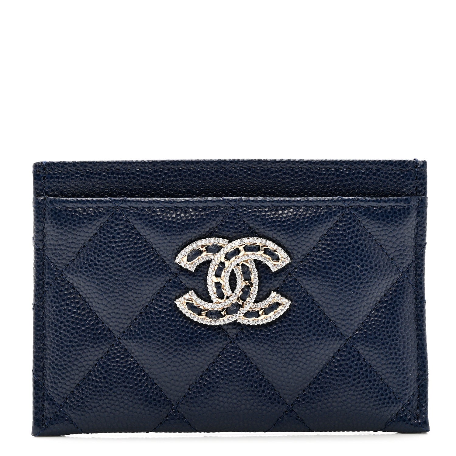 Chanel Caviar Quilted Crystal Card Holder Blue 1 of 9