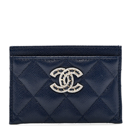 Chanel Caviar Quilted Crystal Card Holder Blue 1 of 9