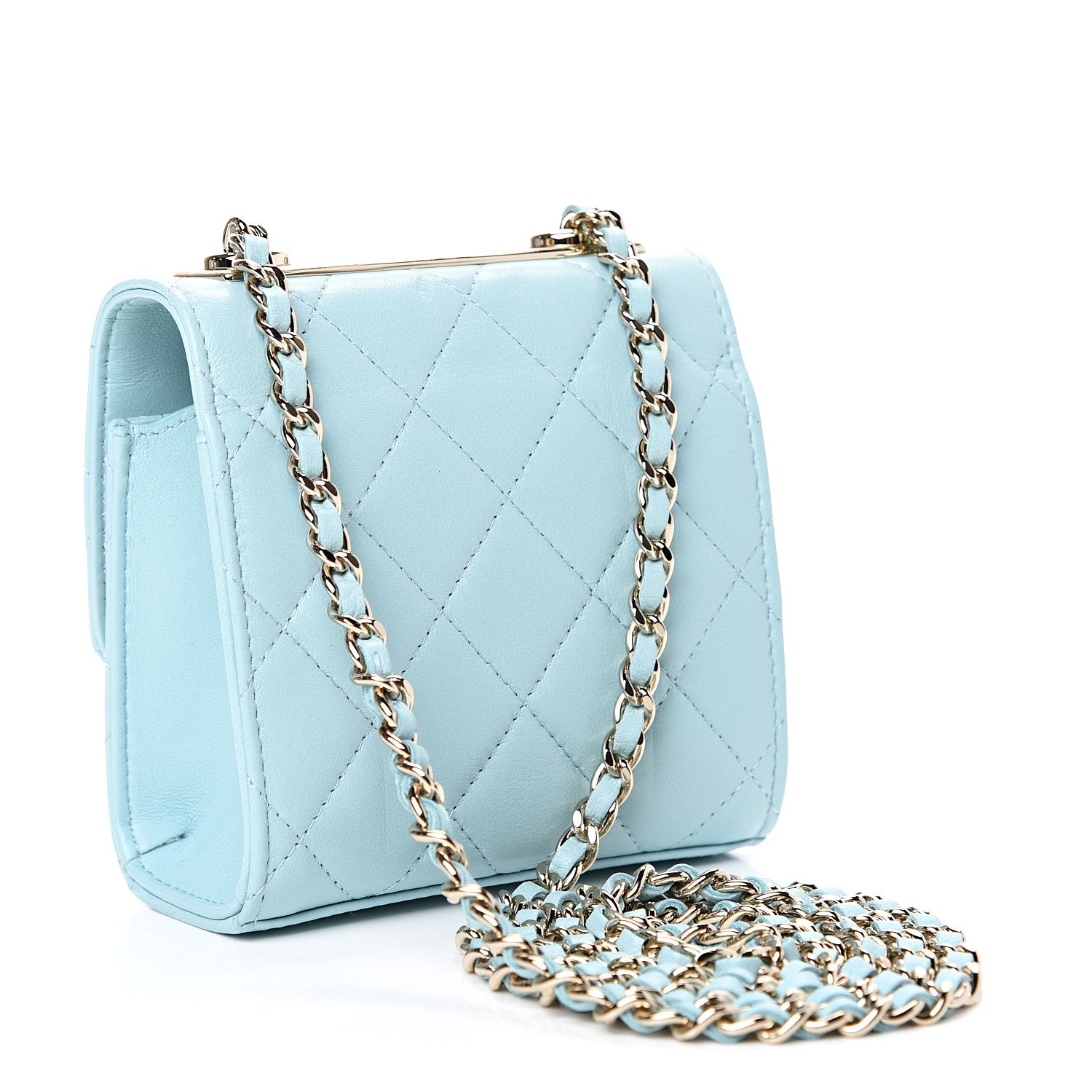 Chanel Lambskin Quilted Mini Trendy CC Chain Wallet Light Blue 2 of 11