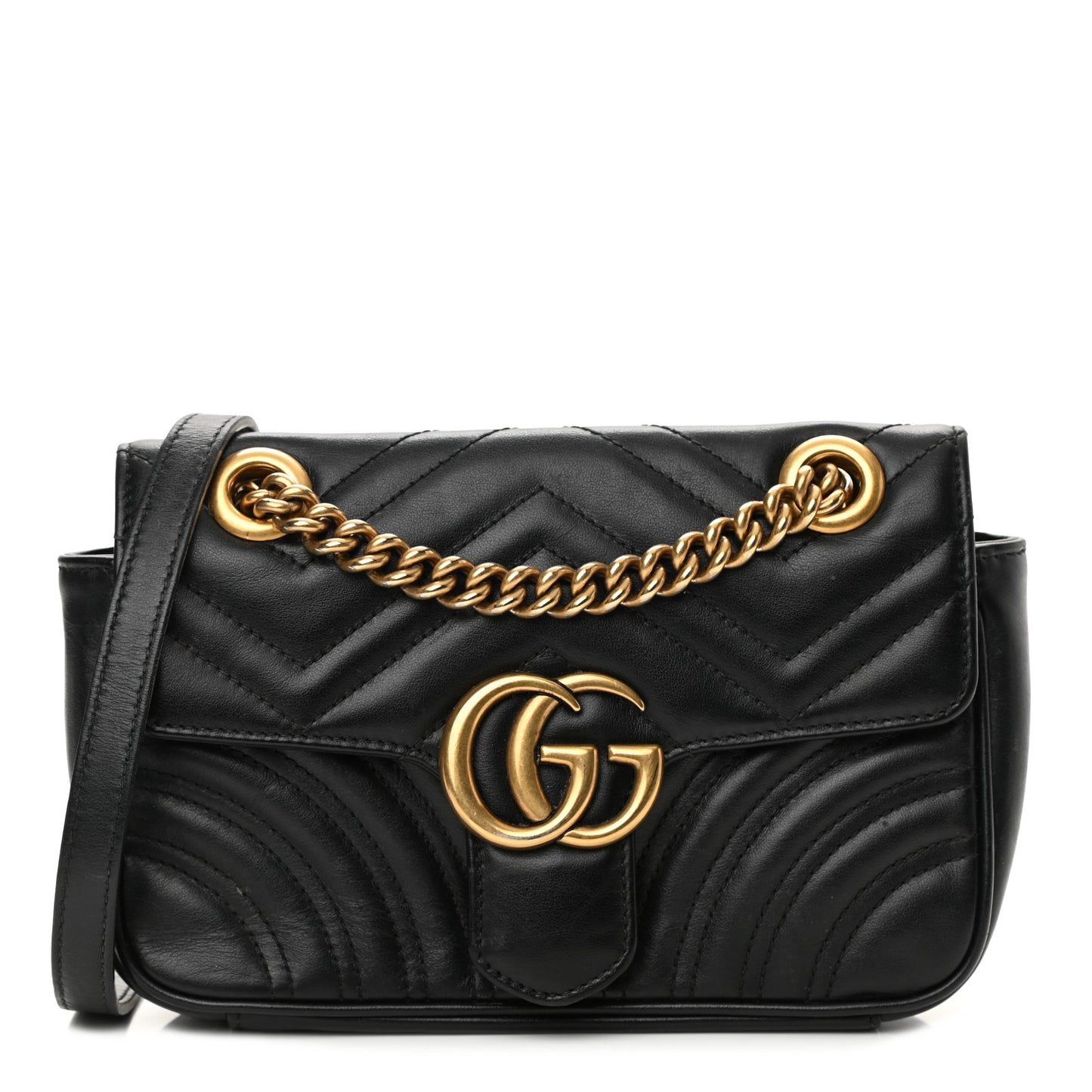 Calfskin Matelasse Mini GG Marmont Shoulder Bag Black