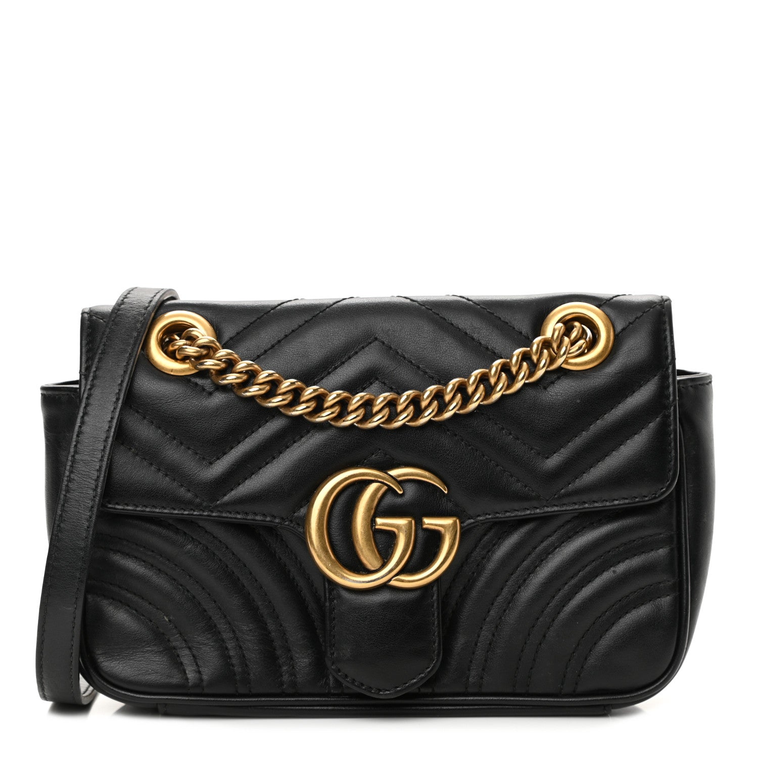 Gucci Calfskin Matelasse Mini GG Marmont Shoulder Bag Black 1 of 15