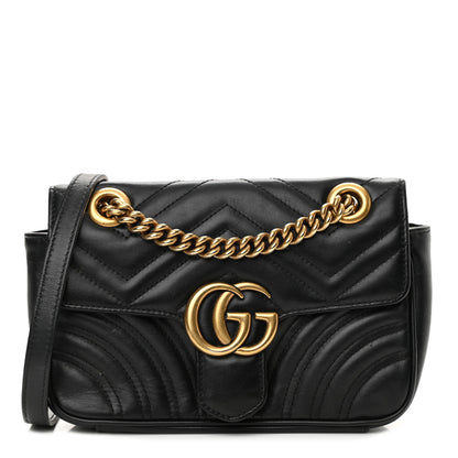 Gucci Calfskin Matelasse Mini GG Marmont Shoulder Bag Black 1 of 15