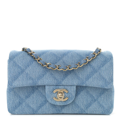 Chanel Printed Denim Quilted Mini Rectangular Flap Light Blue 1 of 9