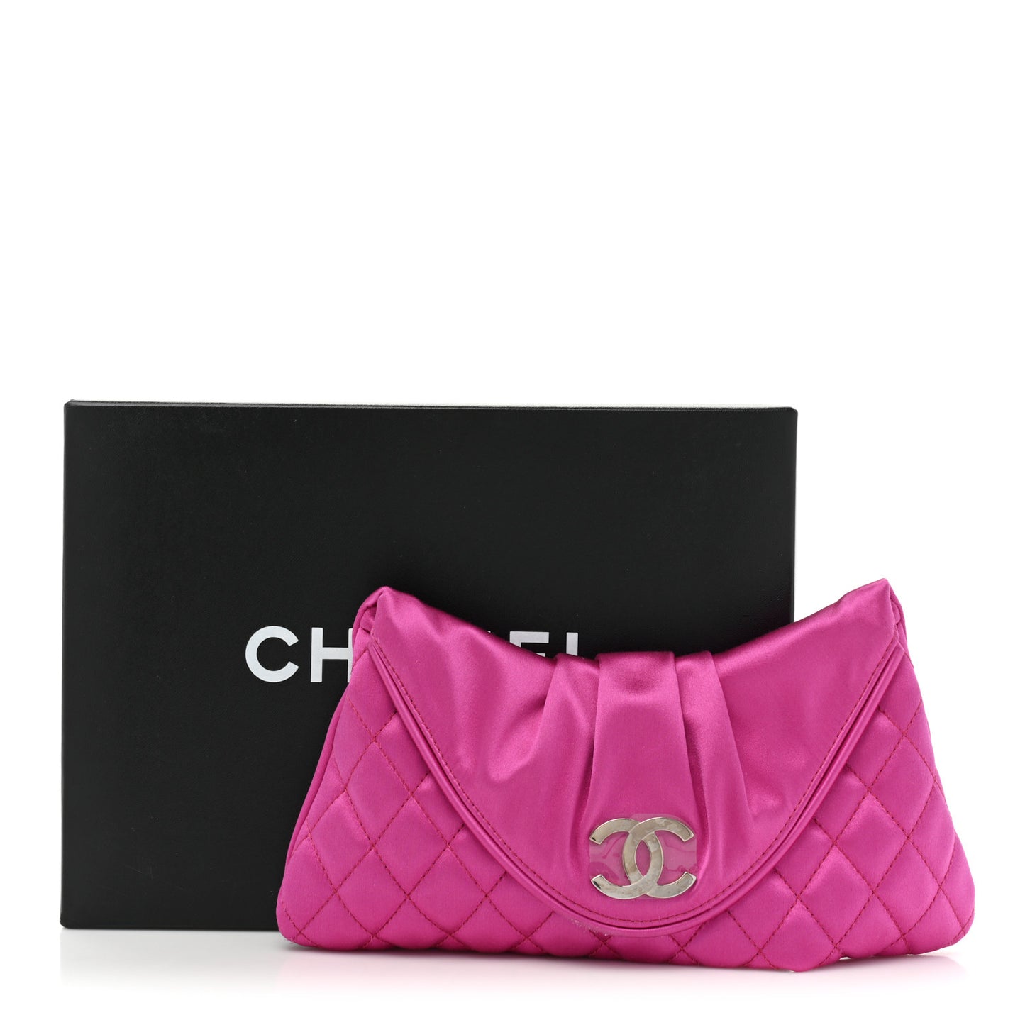 Satin Quilted Flap Clutch Fuchsia