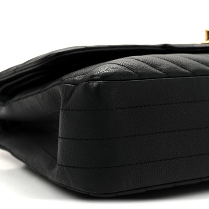 Chanel Matte Caviar Chevron Quilted Medium Double Flap Black 9 of 10