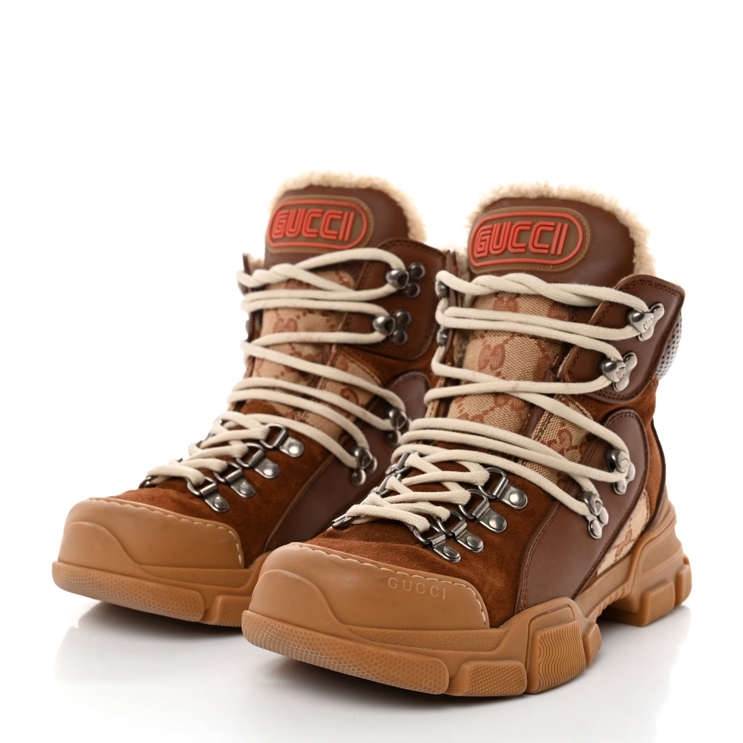 X SEGA Suede Calfskin GG Monogram Womens Flashtrek High-Top Sneakers 37.5 New Cuir Beige Ruggine