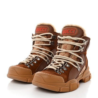 Gucci X SEGA Suede Calfskin GG Monogram Womens Flashtrek High-Top Sneakers 37.5 New Cuir Beige Ruggine 3 of 7