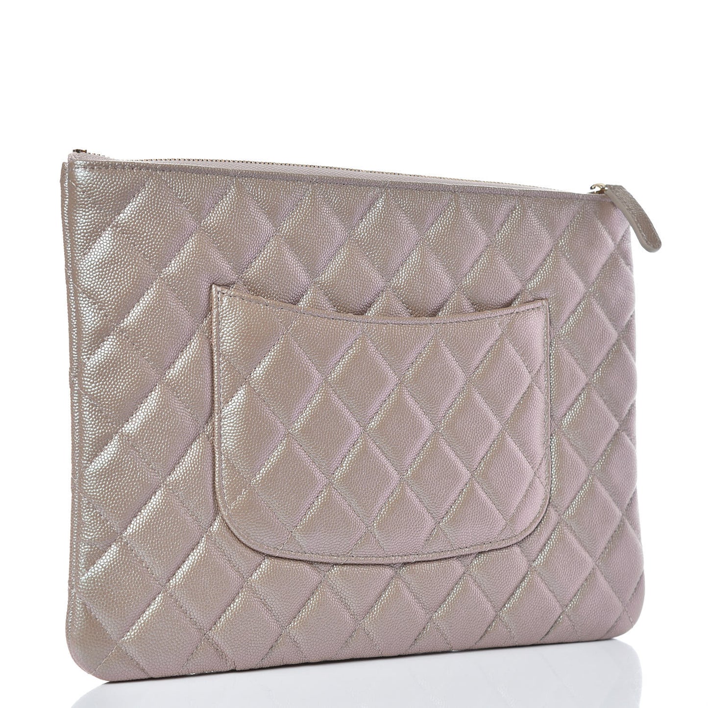 Iridescent Caviar Quilted Medium Cosmetic Case Beige