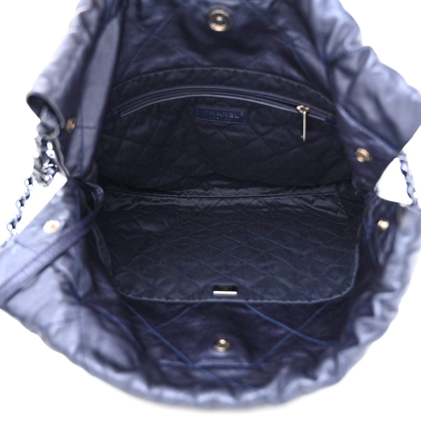 Metallic Calfskin Quilted Small Chanel 22 Navy Blue