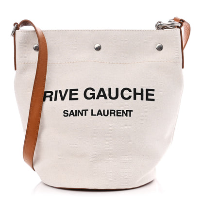 Saint Laurent Linen Calfskin Rive Gauche Bucket Bag Grey Cognac 1 of 11