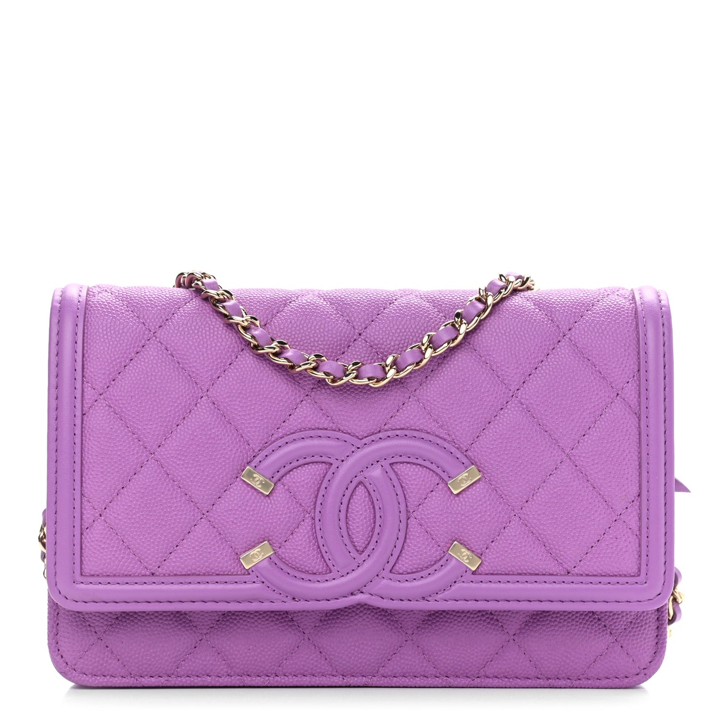 Caviar Quilted CC Filigree Wallet On Chain WOC Purple