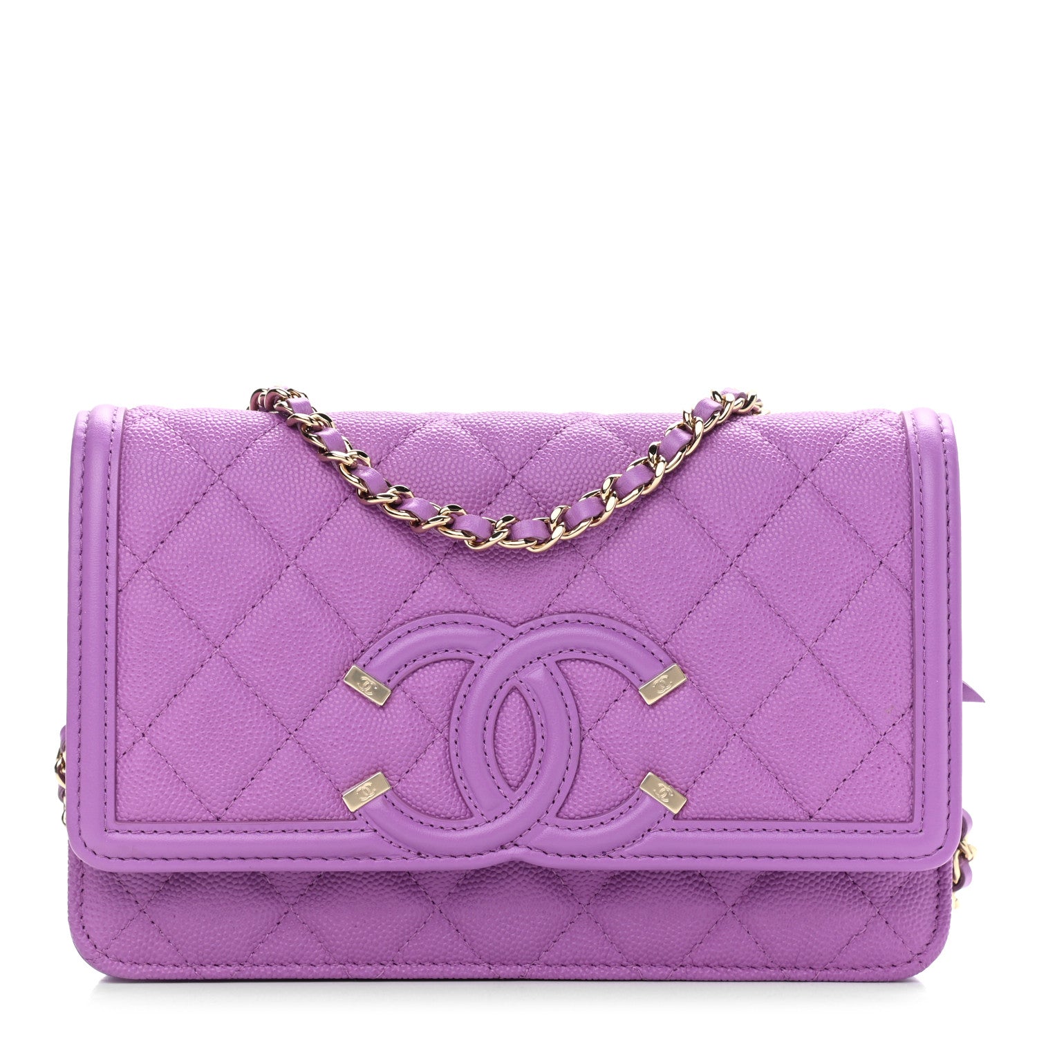 Chanel Caviar Quilted CC Filigree Wallet On Chain WOC Purple 1 of 12