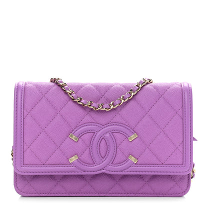 Chanel Caviar Quilted CC Filigree Wallet On Chain WOC Purple 1 of 12