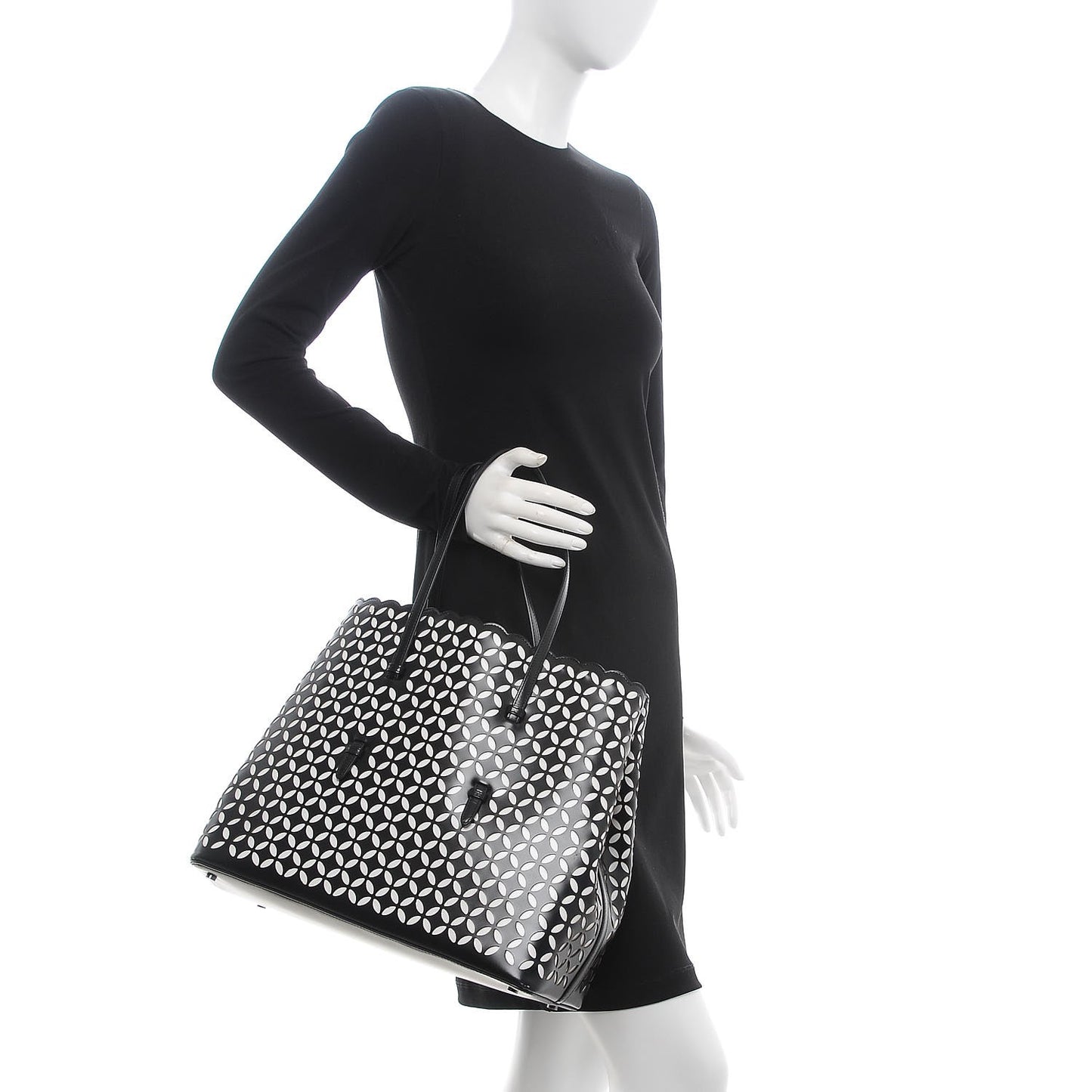 Calfskin Laser Cut Petale Mina 32 Bag Black White