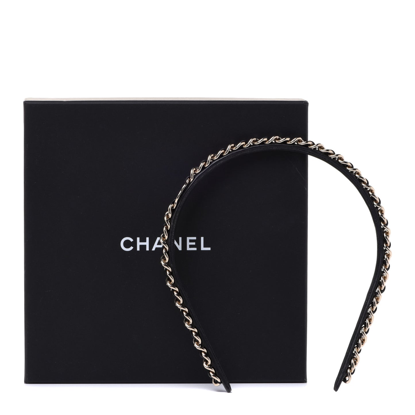Metal Lambskin Chain CC Headband Black Gold