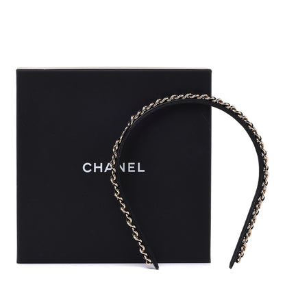 Chanel Metal Lambskin Chain CC Headband Black Gold 5 of 5