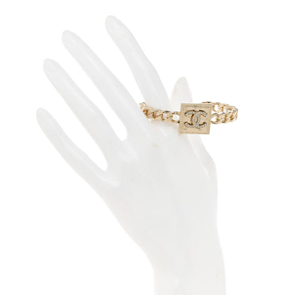 Chanel Metal Crystal CC Chain Link Cuff S Bracelet Gold 2 of 4