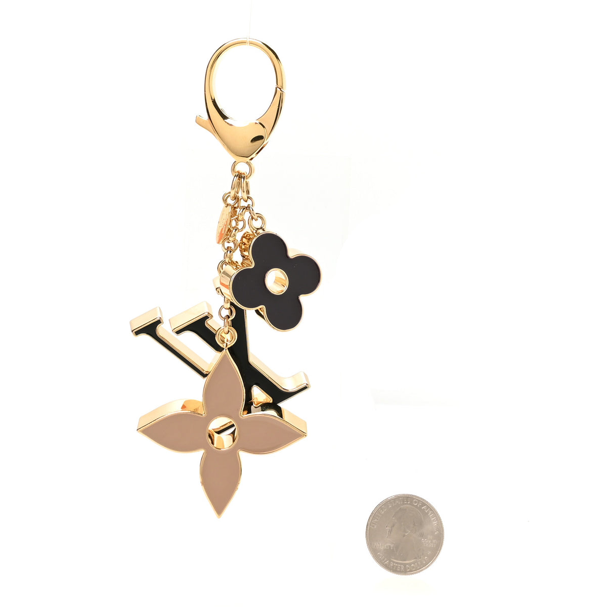 Metal Enamel Fleur De Monogram Bag Charm Dore