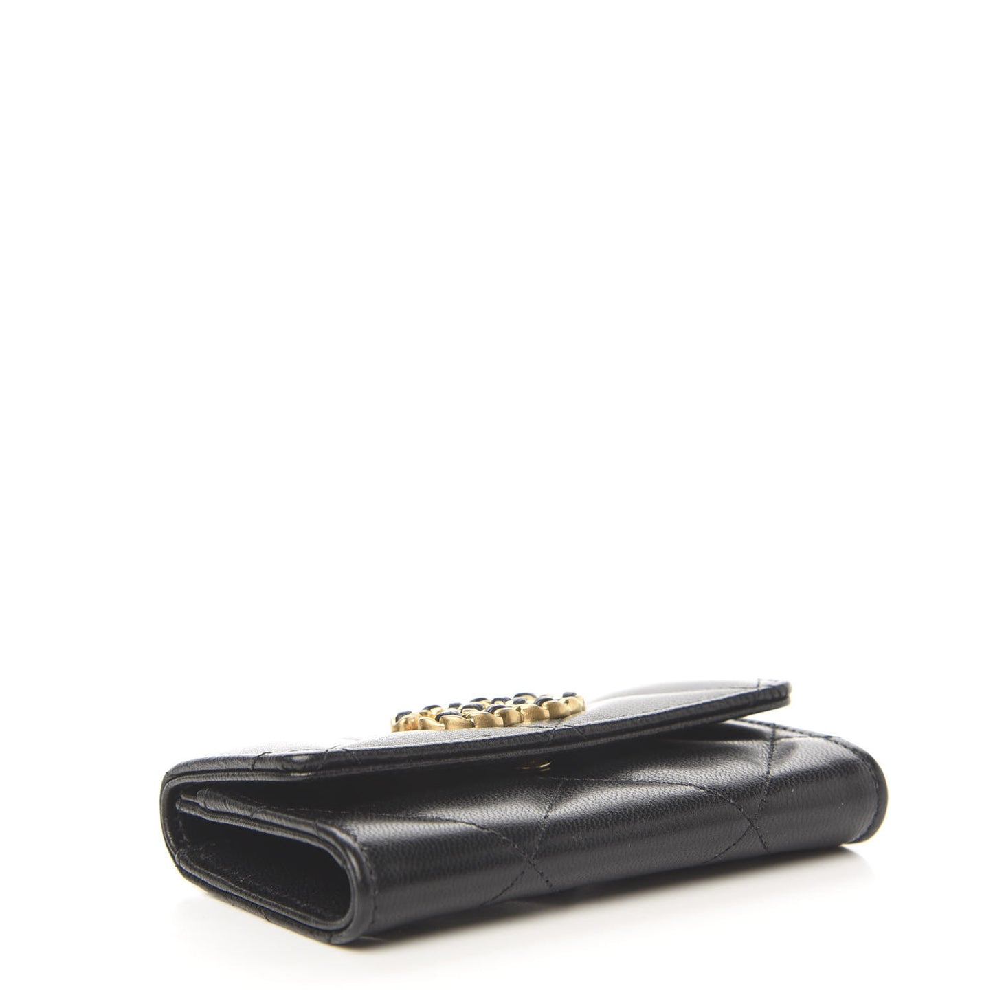 Lambskin Quilted Chanel 19 Flap Card Holder Black