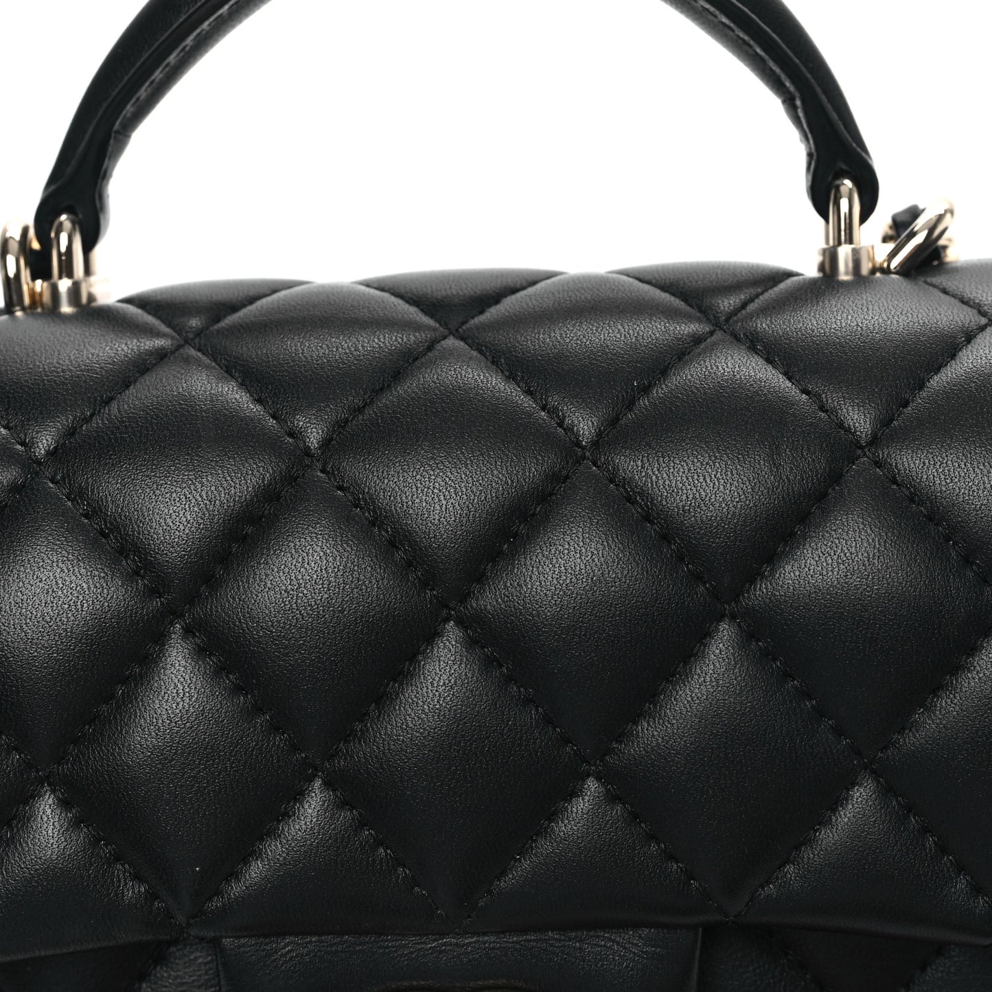 Lambskin Quilted Mini Top Handle Rectangular Flap Black