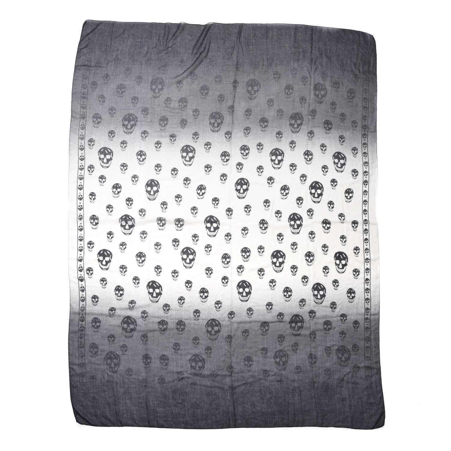 Alexander McQueen Azlon Modal Ombre Herringbone Skull Scarf Ivory Grey 1 of 2