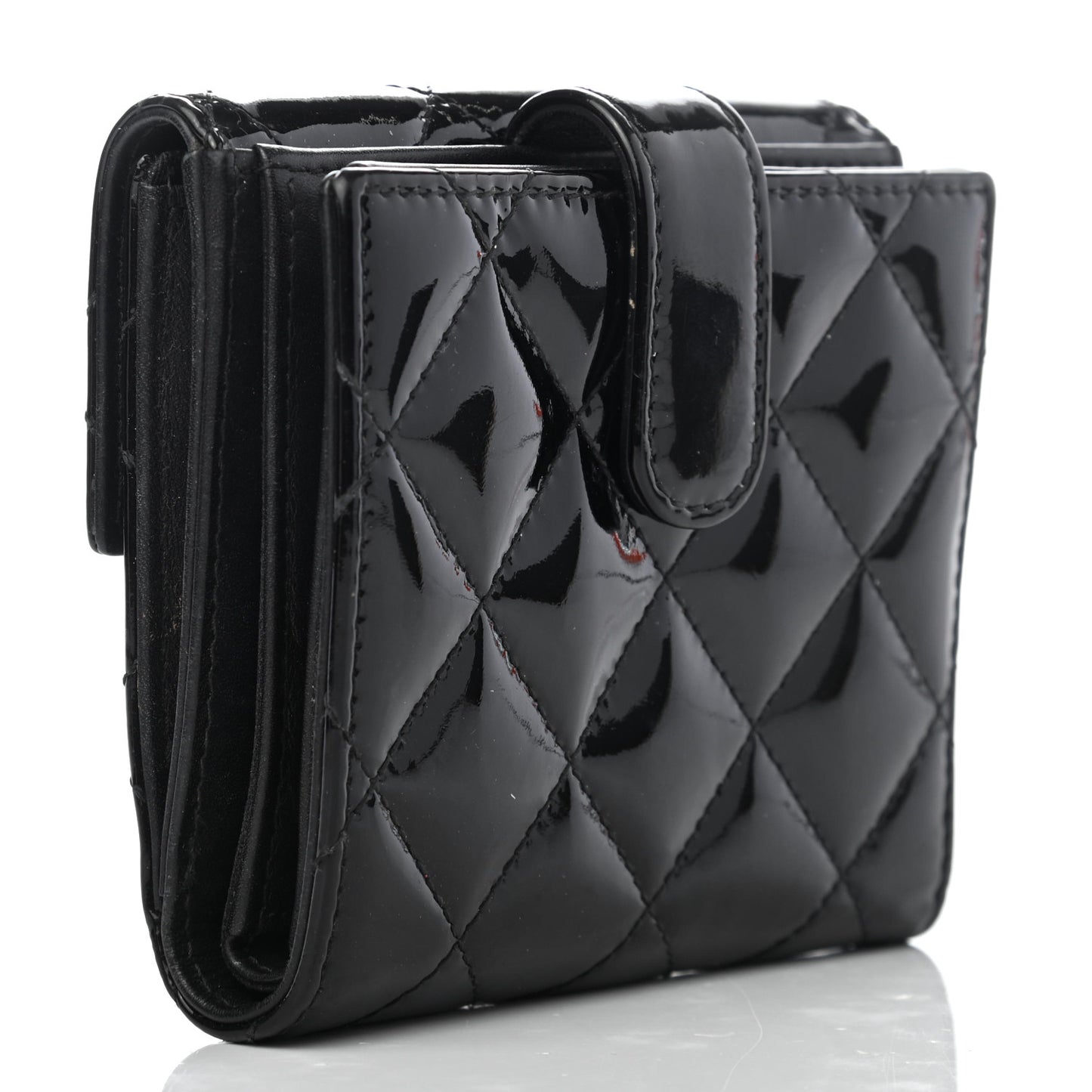 Patent Quilted Compact French Flap Wallet Black